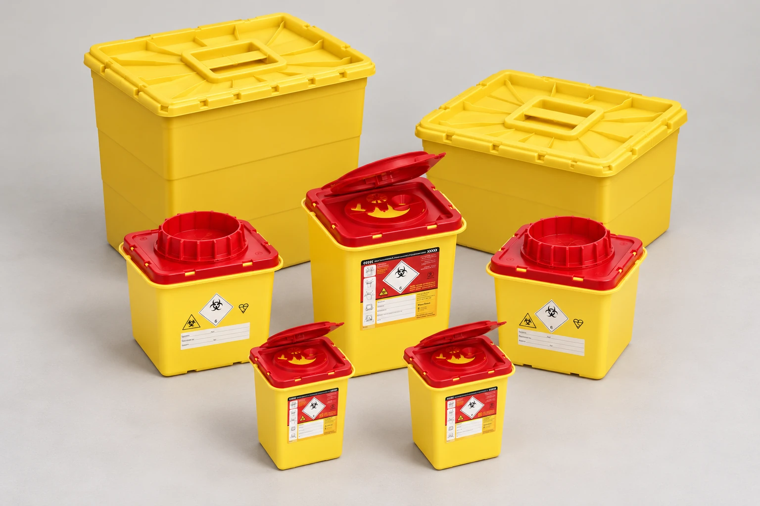 AI-genererad exempelbild: 1 × 50 liter + 1 × 25 liter + 1 × 11 liter + 2 × 5 liter + 2 × 2 liter